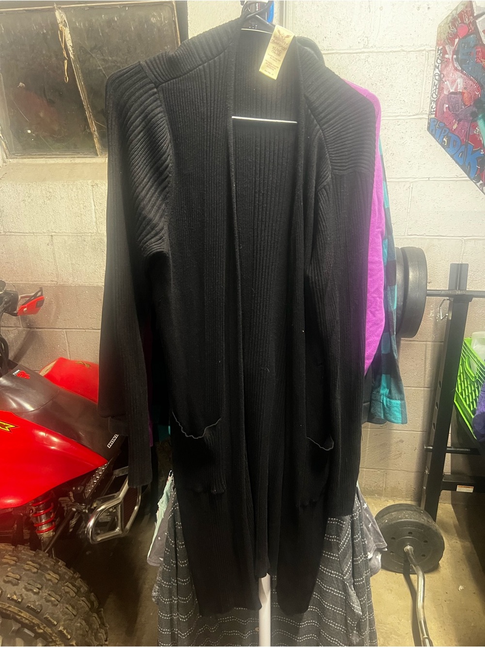 Faded Glory Black Open-Front Long Ribbed Cardigan
